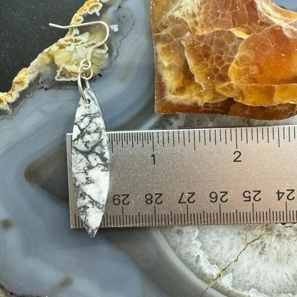 Sterling Silver Elongated Marquise Net Jasper Slab Dangle Earrings For Women 231 - Picture 9 of 10